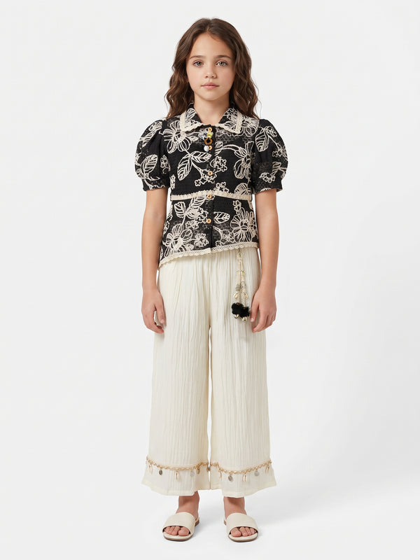 Girls Design Net Palazzo, Top & Inner W/ Belt 21199
