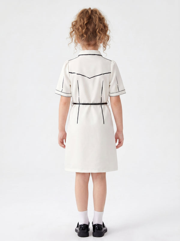 Girls Abstract Print Dress with Belt 21203