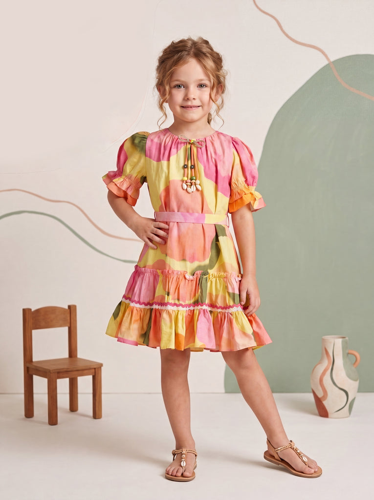 Girls Printed Dress with Belt 21205