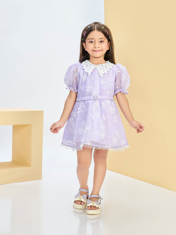 Girls Digital Print Dress with Belt 21206