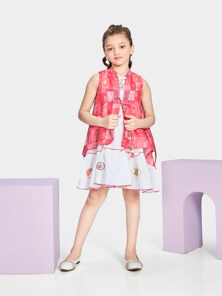 Girls Abstract Print Dress & Jacket 21211