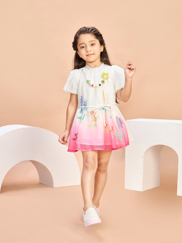 Girls Design Net Dress with Belt & Neckpiece 21216