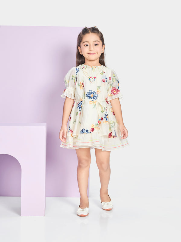 Girls Embroidered Dress W/ Belt & Neckpiece 21219