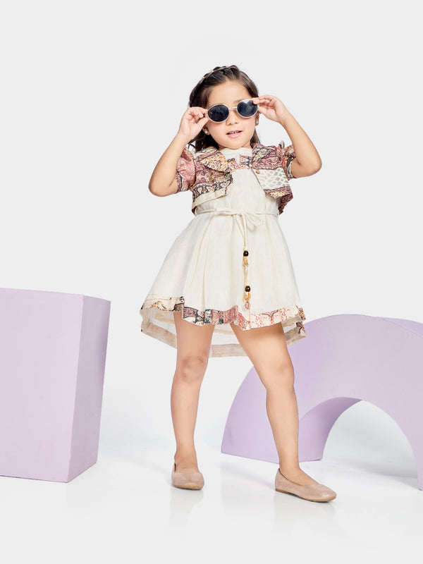 Girls Printed Dress & Jacket with Belt 21227