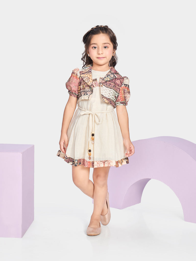Girls Printed Dress & Jacket with Belt 21227