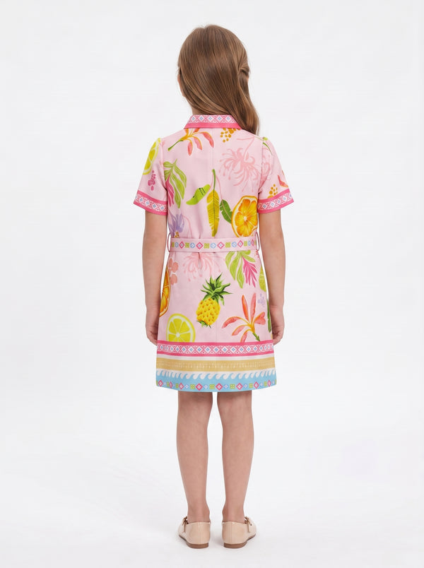 Girls Digital Print Dress with Belt & Purse 21230