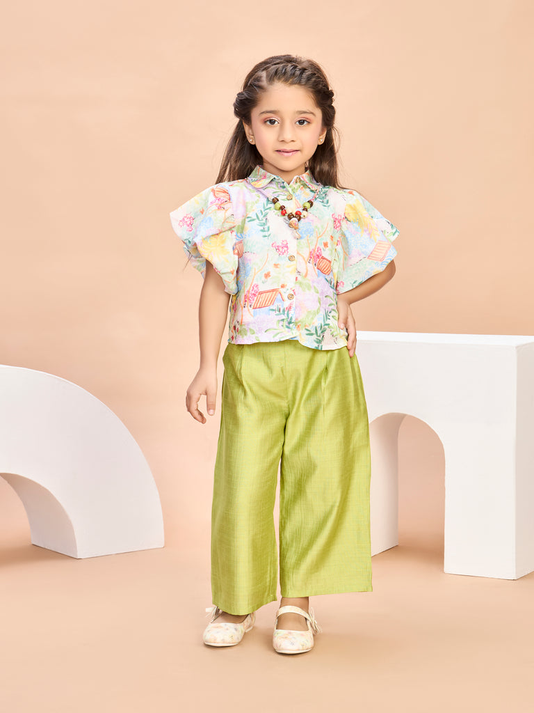 Girls Printed Pant & Top with Neckpiece 21232
