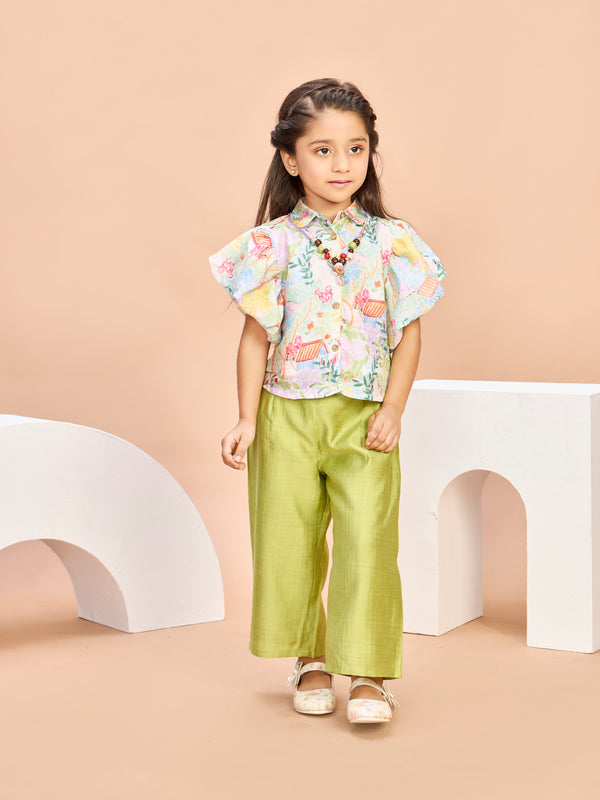 Girls Printed Pant & Top with Neckpiece 21232