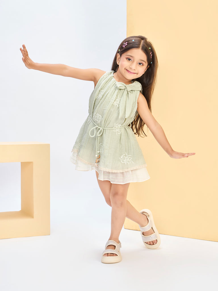 Girls Embroidered Dress with Belt 21267
