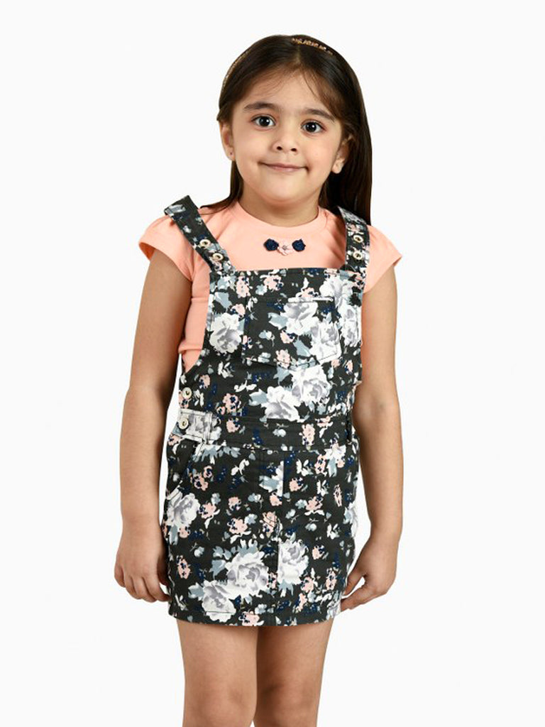 Girls Floral Print Dungaree with Top 18052