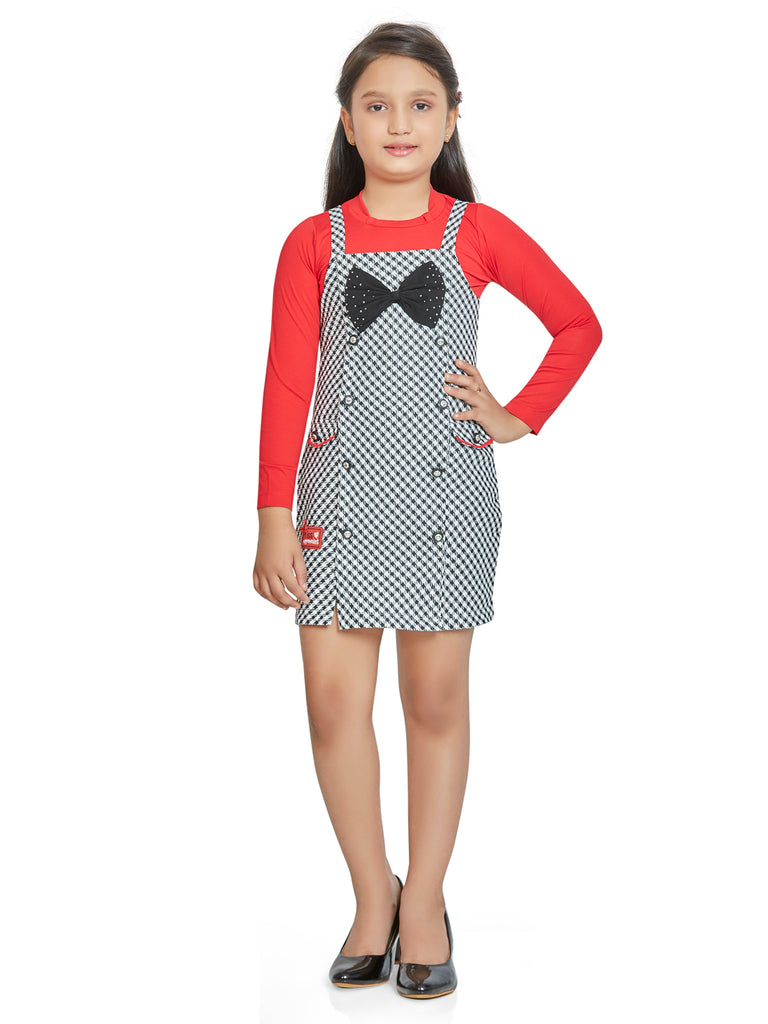 Girls Checkered Dungaree with Top 18065