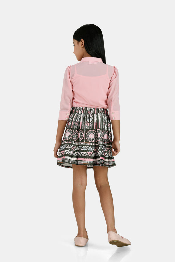 Girls Geometric Print Skirt with Top & Inner 18164