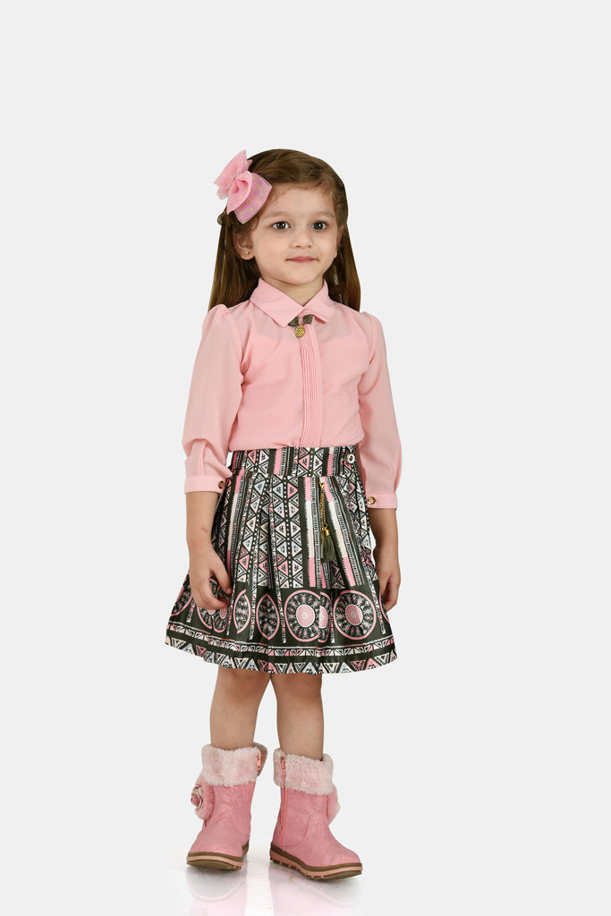 Girls Abstract Print Skirt with Top & Inner 18162