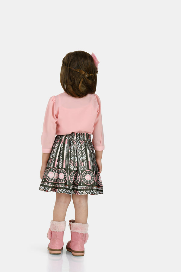 Girls Abstract Print Skirt with Top & Inner 18162