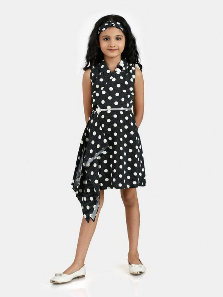 Girls Polka Dots Print Dress with Hair Band 18186