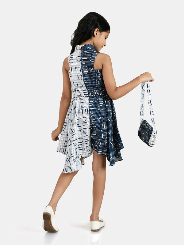 Girls Alphanumeric Print Jumpsuit Belt with Purse 18187