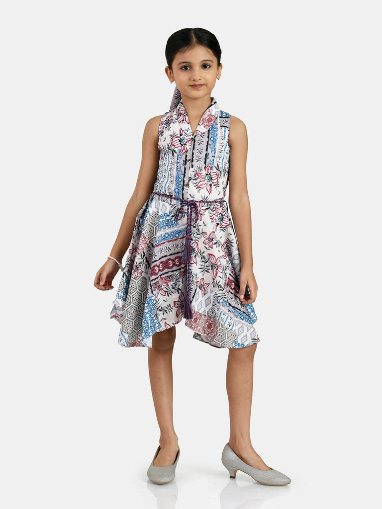Girls Abstract Print Jumpsuit with Belt 18182