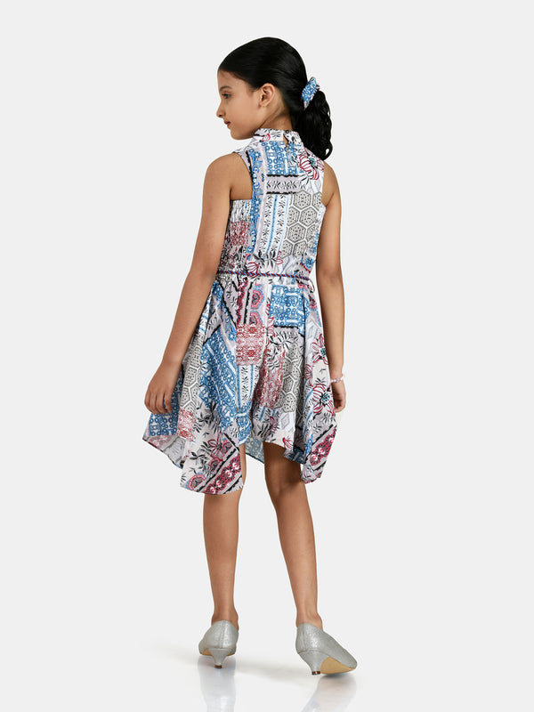 Girls Abstract Print Jumpsuit with Belt 18182