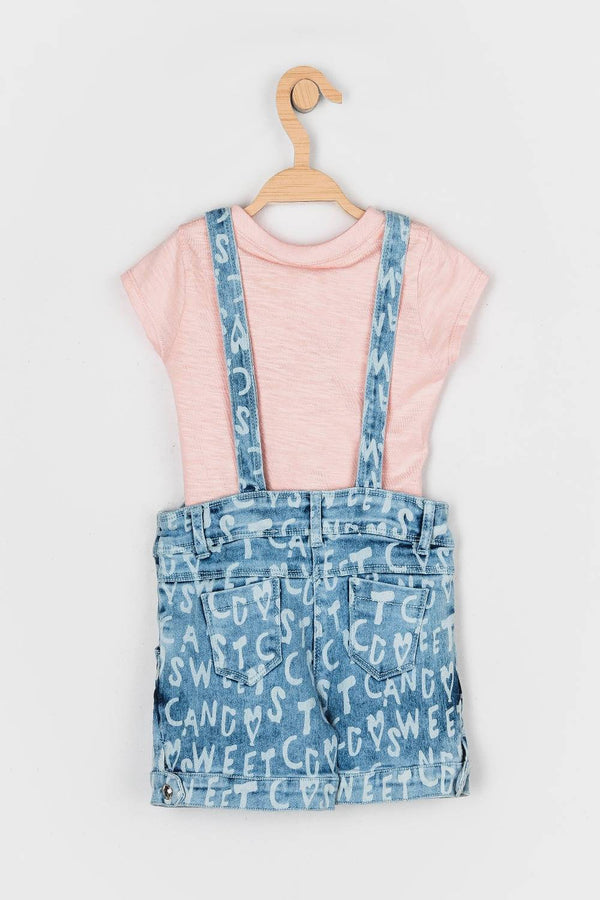 Peppermint Girls Washed Dungaree Top Set 11343 2