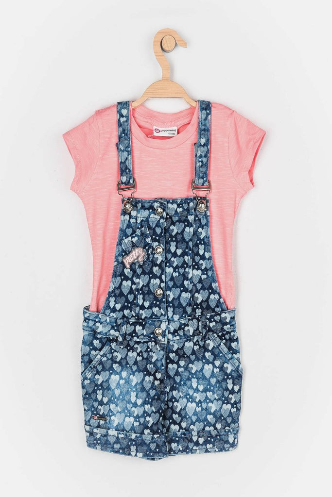 Peppermint Girls Washed Dungaree Top Set 11297 1