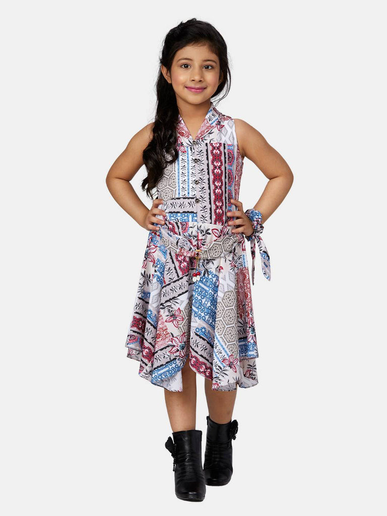 Peppermint Girls Maroon Printed Jumpsuit With Belt 13309 1