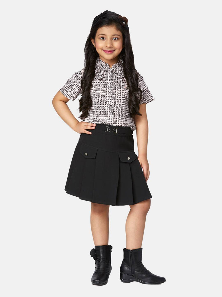 Peppermint Girls Black Printed Skirt Top With Inner 13316 1