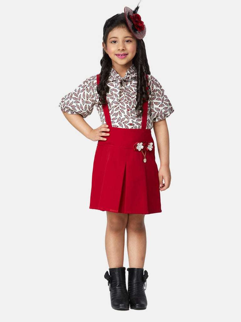 Peppermint Girls Maroon Printed Skirt With Top 13343 1