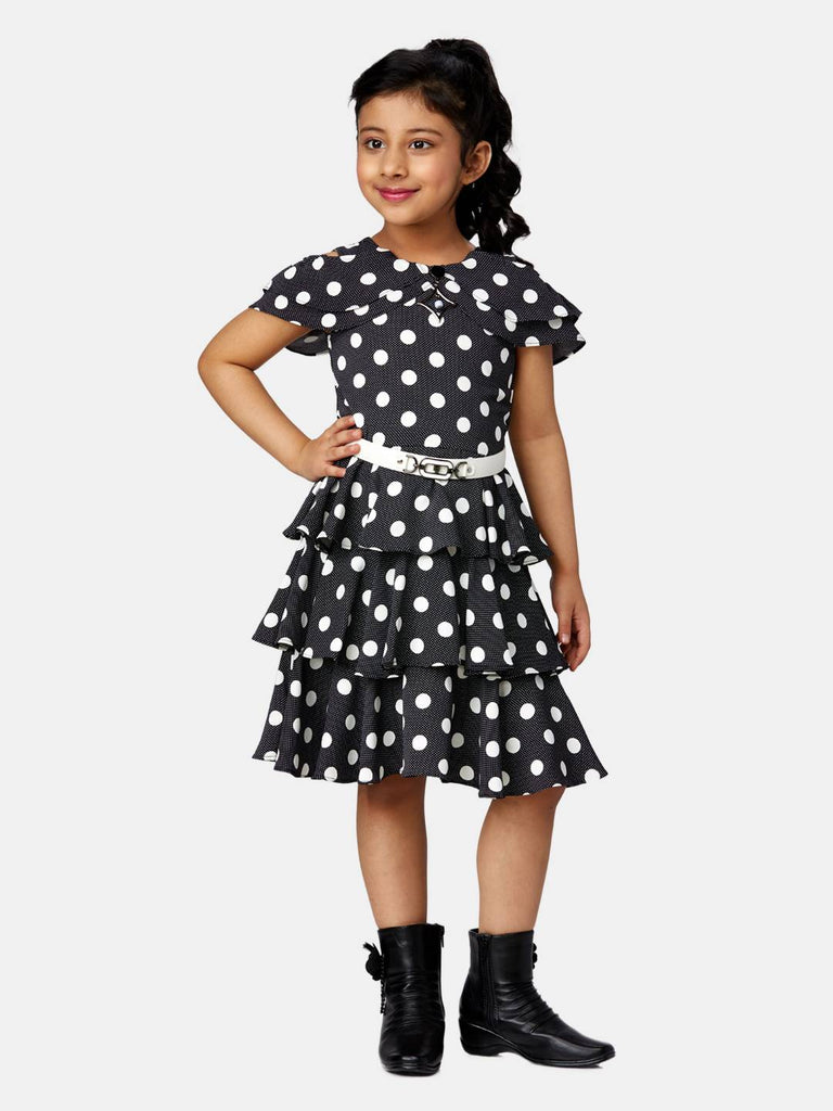 Peppermint Girls Black Printed Dress With Belt 13324 1