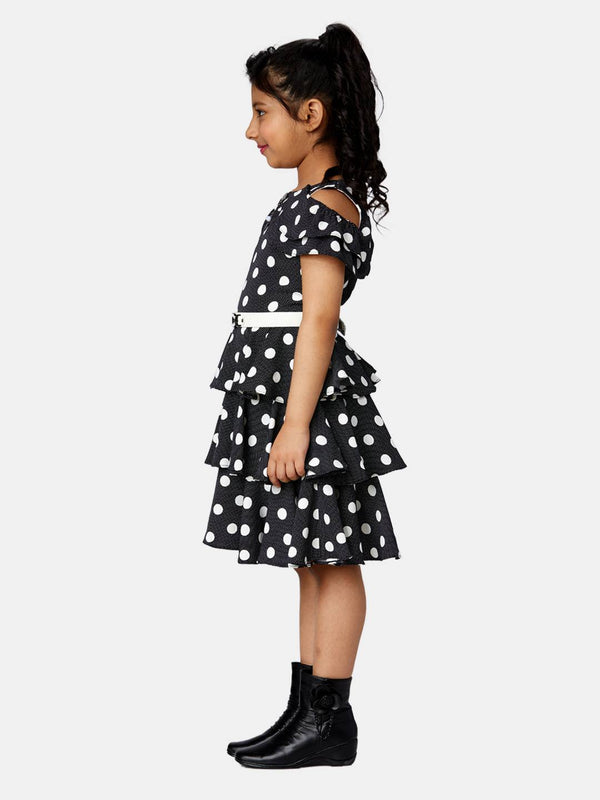 Peppermint Girls Black Printed Dress With Belt 13324 2