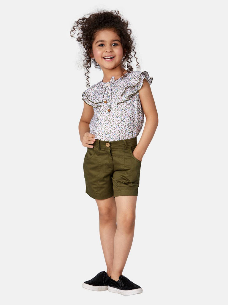 Peppermint Girls Olive Printed Shorts With Top 13338 1