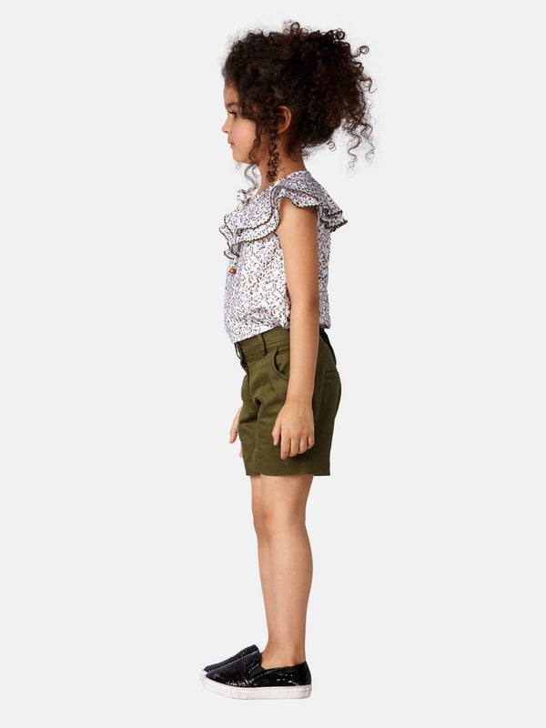Peppermint Girls Olive Printed Shorts With Top 13338 2