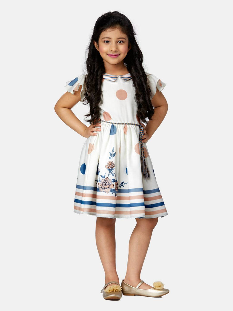 Peppermint Girls Blue Printed Dress With Belt 13275 1