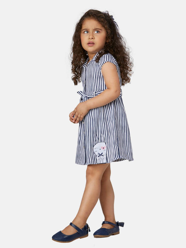 Peppermint Girls Navy Blue Printed Dress With Belt 13272 2