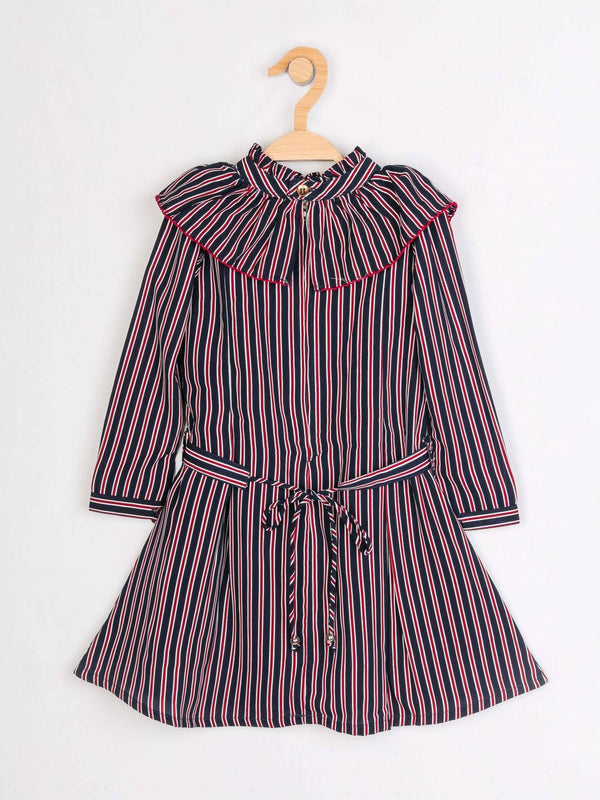 Peppermint Girls Navy Blue Printed Dress With Belt 12240 2