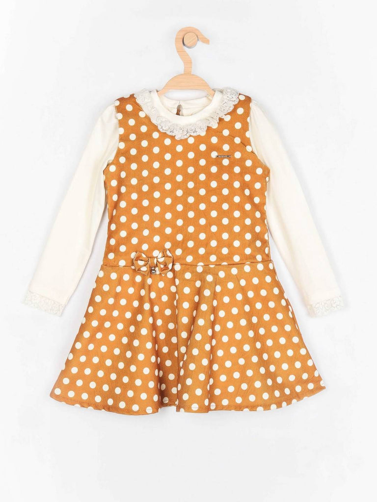 Peppermint Girls Mustard Printed Dress Top Set 12589 1