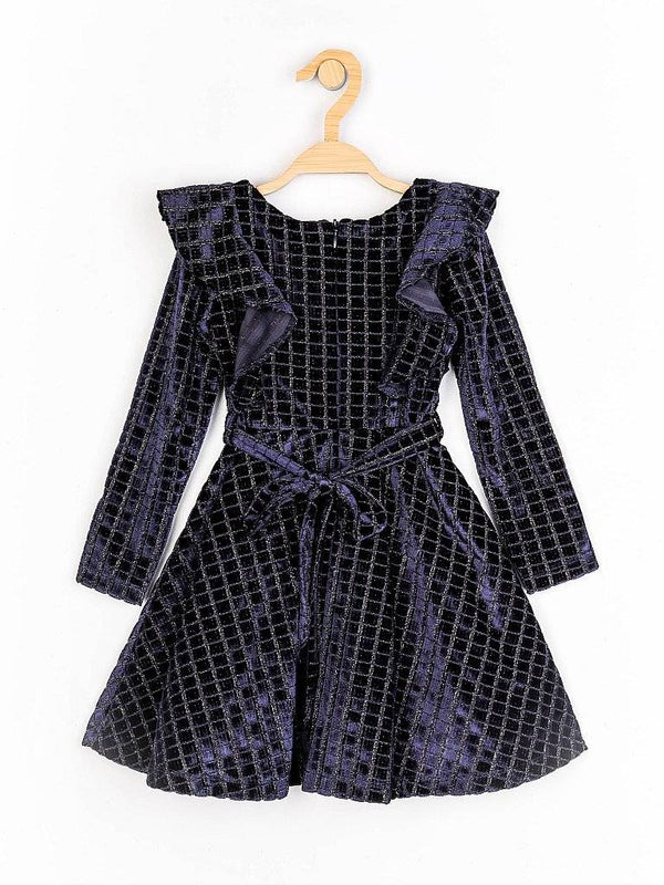 Peppermint Girls Navy Blue Textured Dress With Belt 12695 2