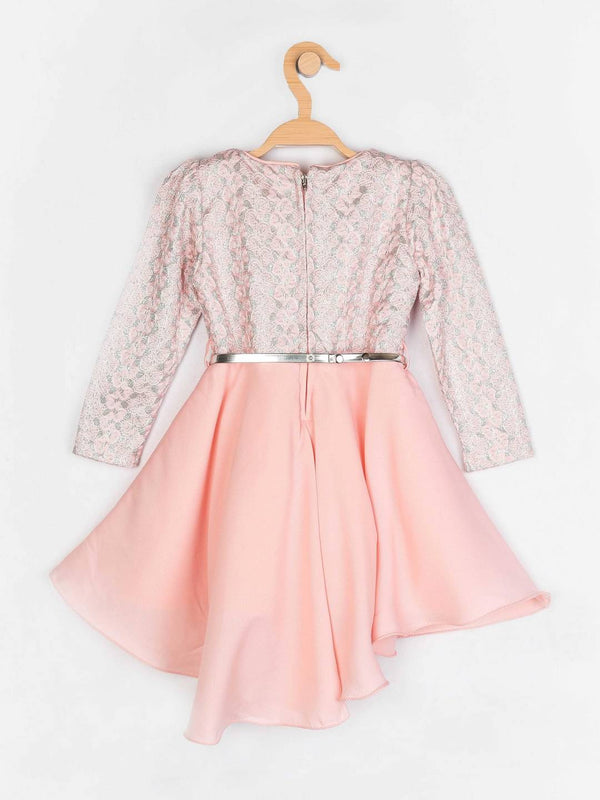 Peppermint Girls Peach Textured Dress With Belt 12800 2