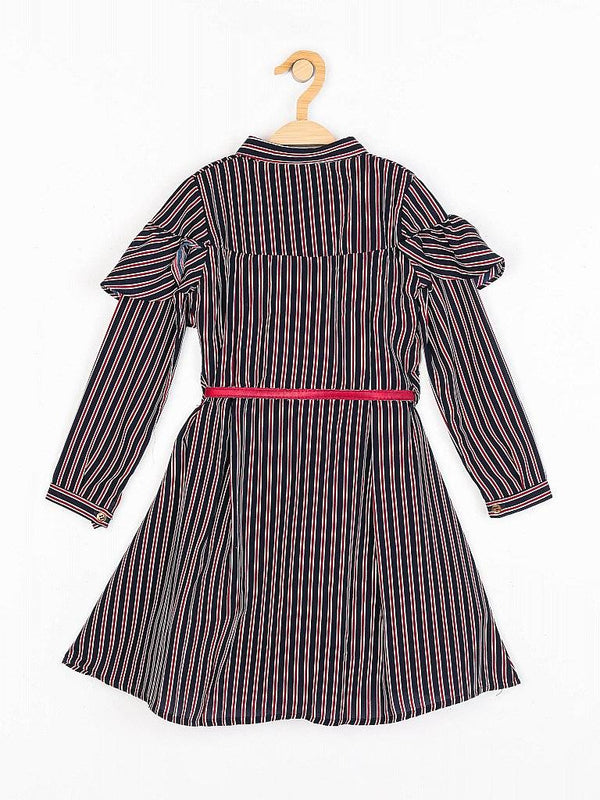 Peppermint Girls Navy Blue Printed Dress With Belt 12797 2