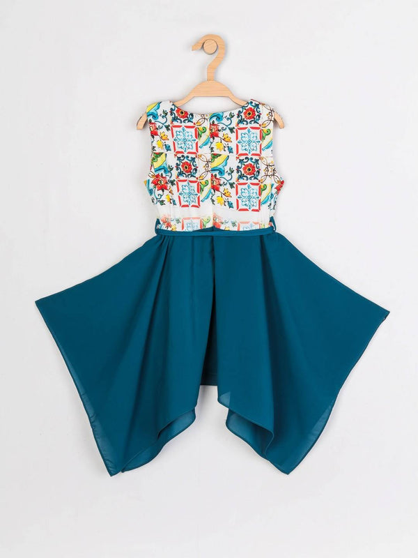 Peppermint Girls Teal Blue Printed Dress, Belt With Hat 12750 2