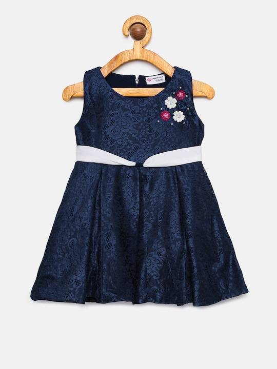 Peppermint Girls Navy Blue Printed Dress 12801 1