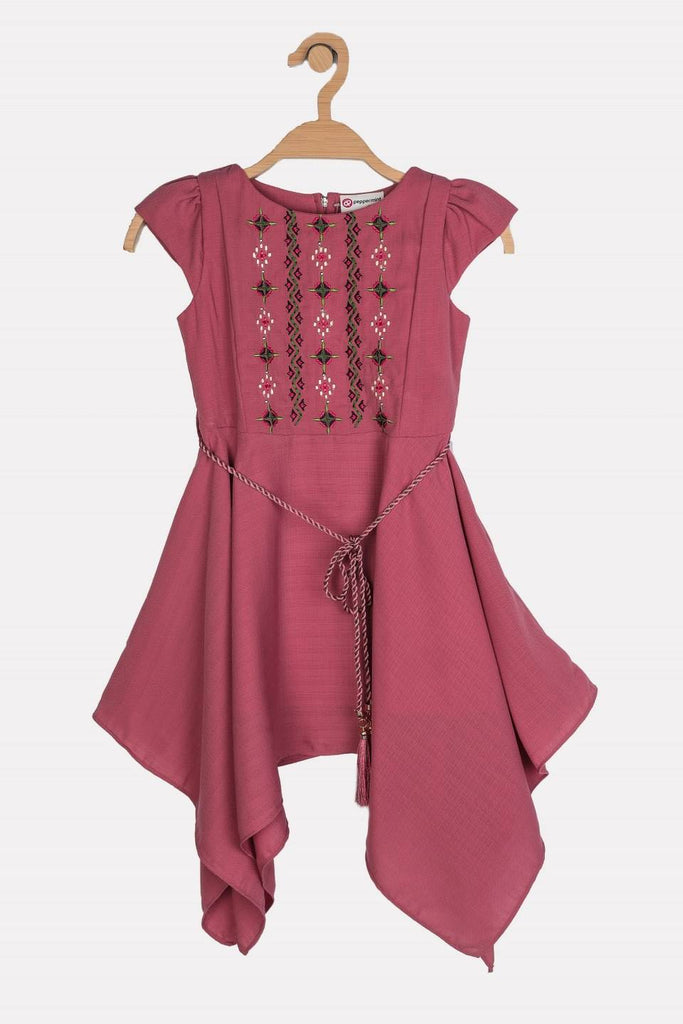 Peppermint Girls Mauve Textured Dress With Belt 12616 1