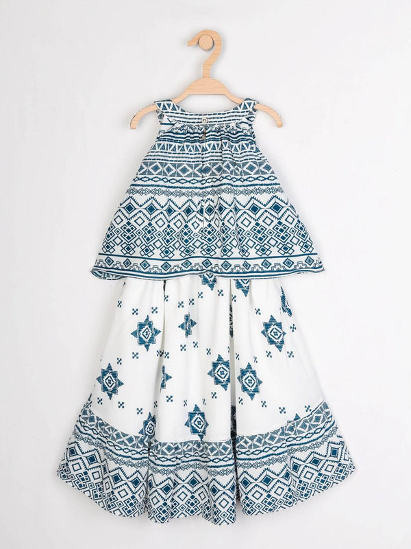 Peppermint Girls Teal Blue Printed Dress 12752 2