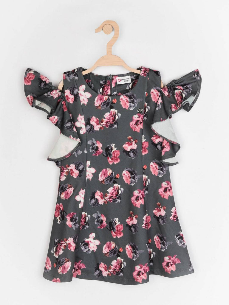 Peppermint Girls Grey Printed Dress 12660 1