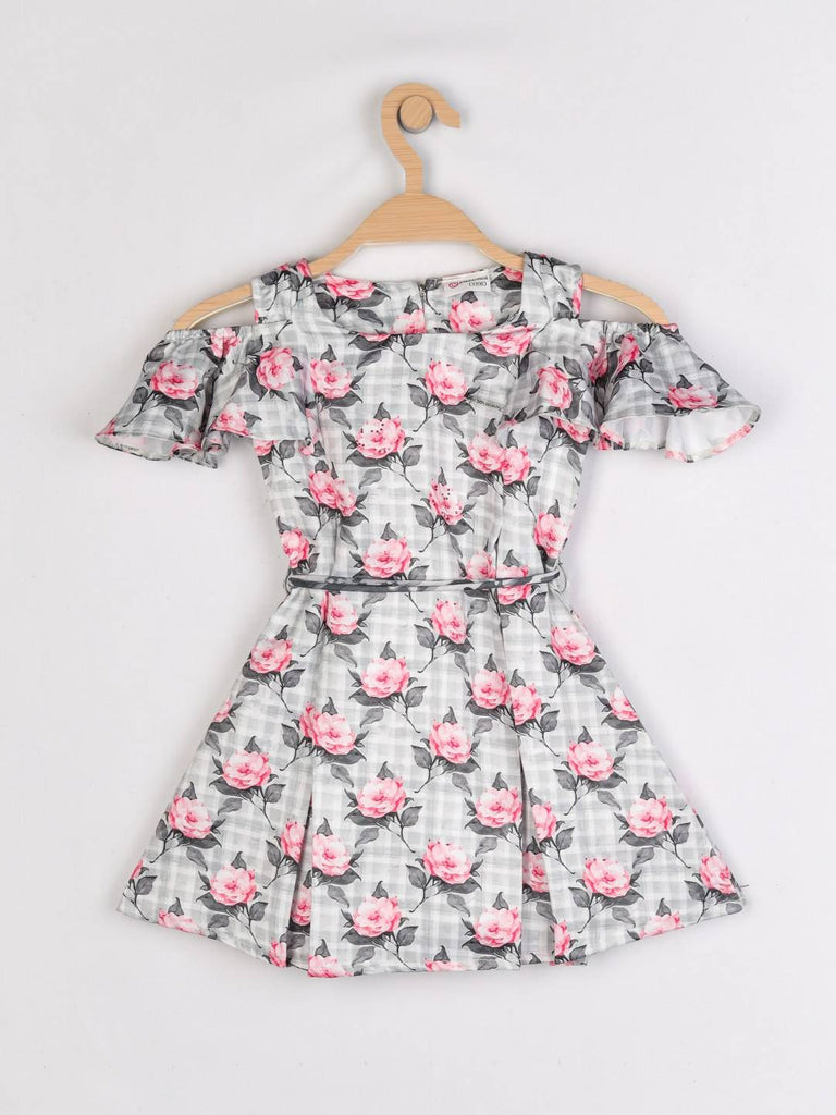 Peppermint Girls Grey Printed Dress With Belt 12805 1