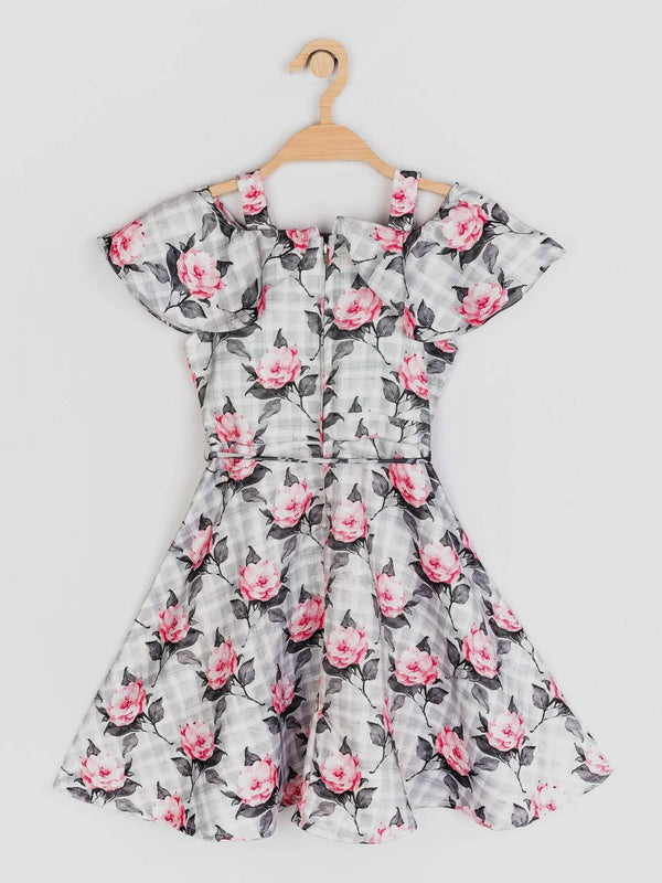 Peppermint Girls Grey Printed Dress With Belt 12440 2