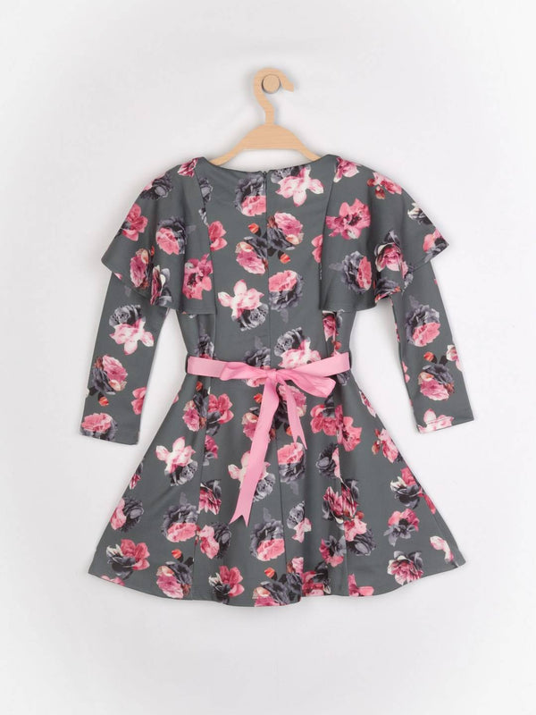 Peppermint Girls Grey Printed Dress With Belt 12808 2