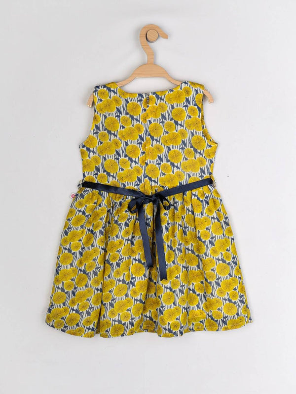 Peppermint Girls Yellow Gold Printed Dress With Belt 12812 2