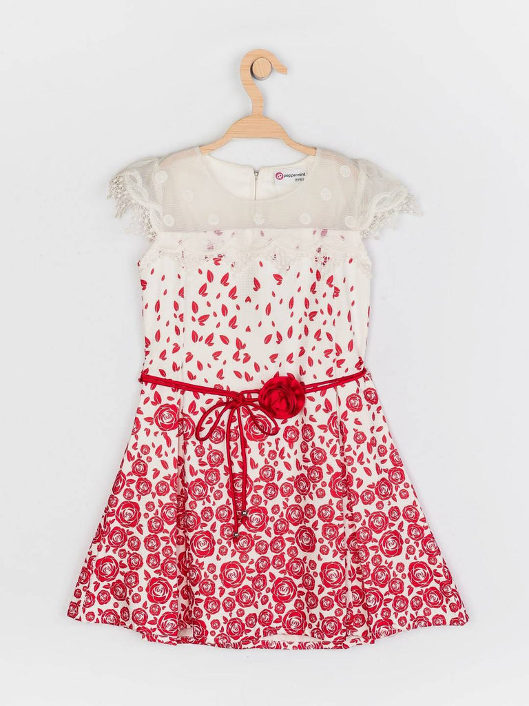 Peppermint Girls Red Printed Dress With Belt 12817 1