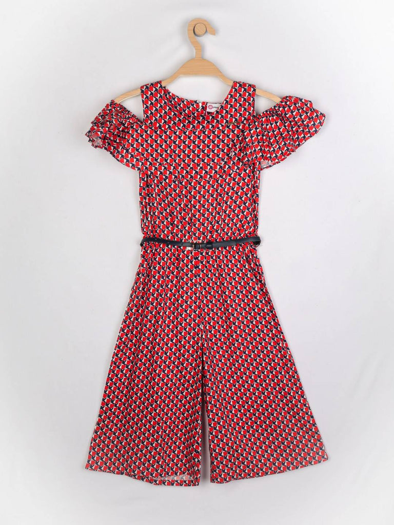Peppermint Girls Red Printed Jumpsuit With Belt 12823 1