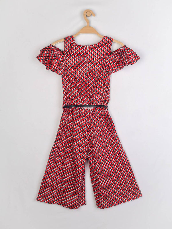 Peppermint Girls Red Printed Jumpsuit With Belt 12823 2